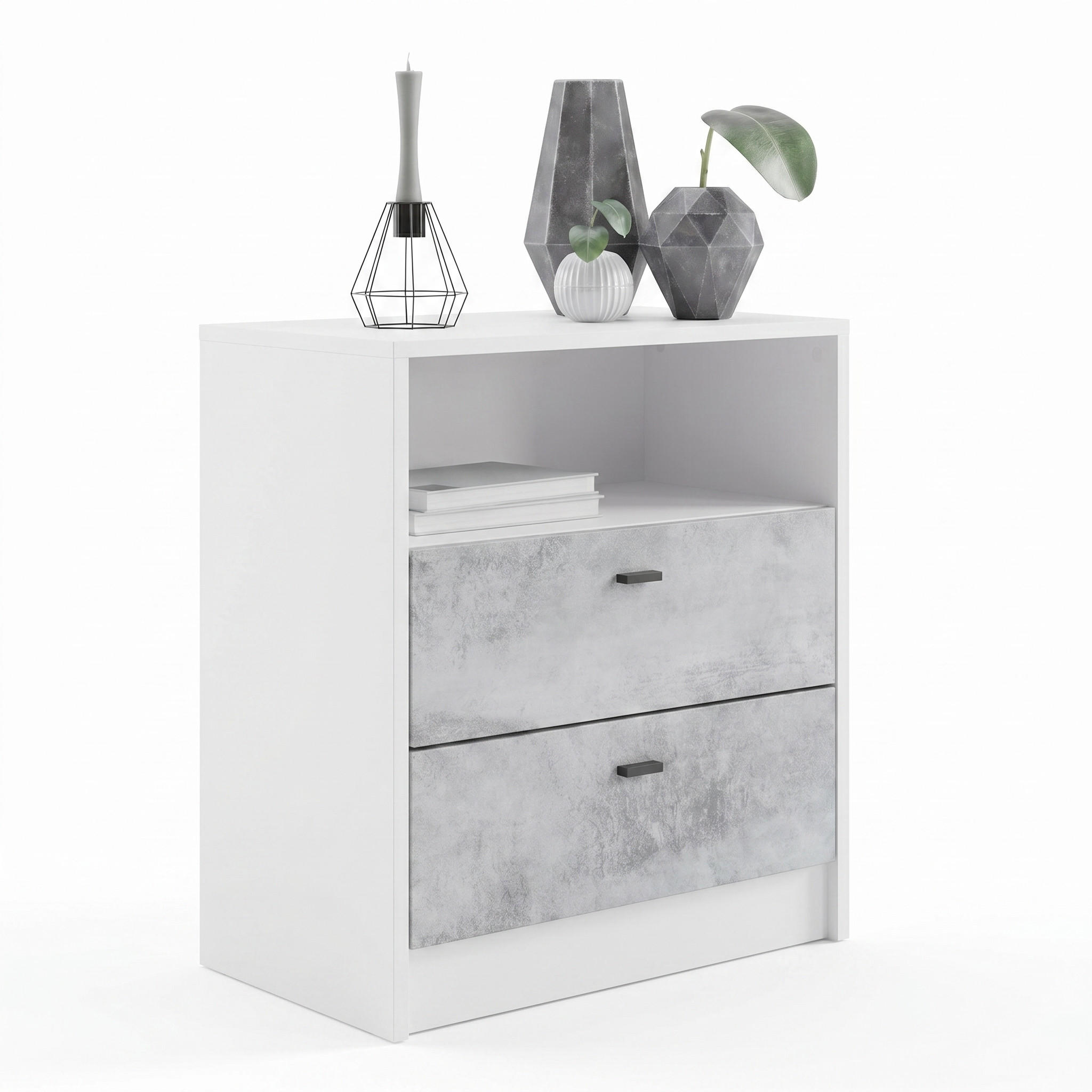 KOMMODE Pino Fronten in Beton Oxid Optik - Hellgrau, Holzwerkstoff (56/67.5/36cm) - Vladon