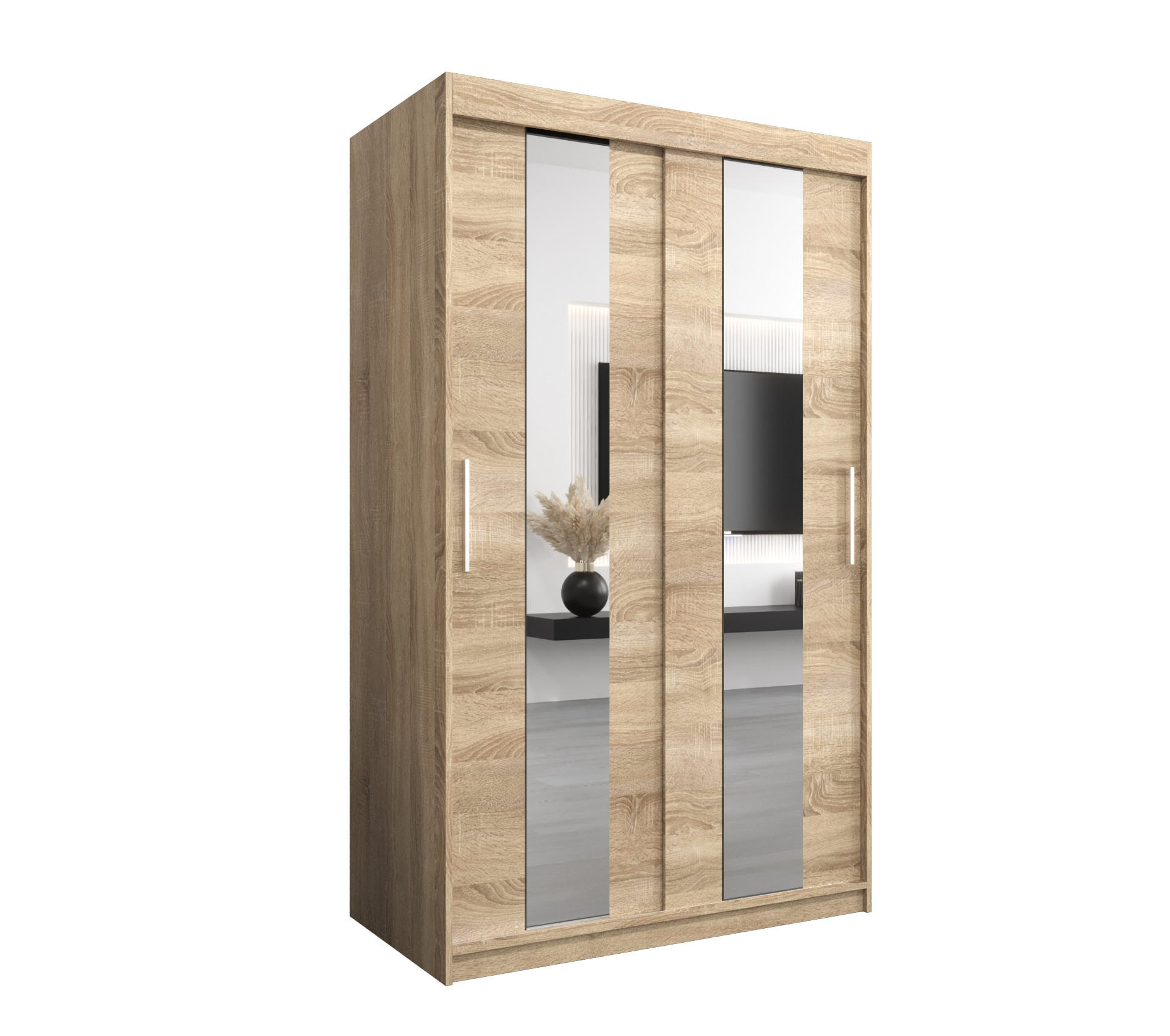 SCHWEBETÜRENSCHRANK 200/120/62 2-türig - Silberfarben/Sonoma Eiche, Holz/Kunststoff (120/200/62cm) - MÖBEL KRYSPOL