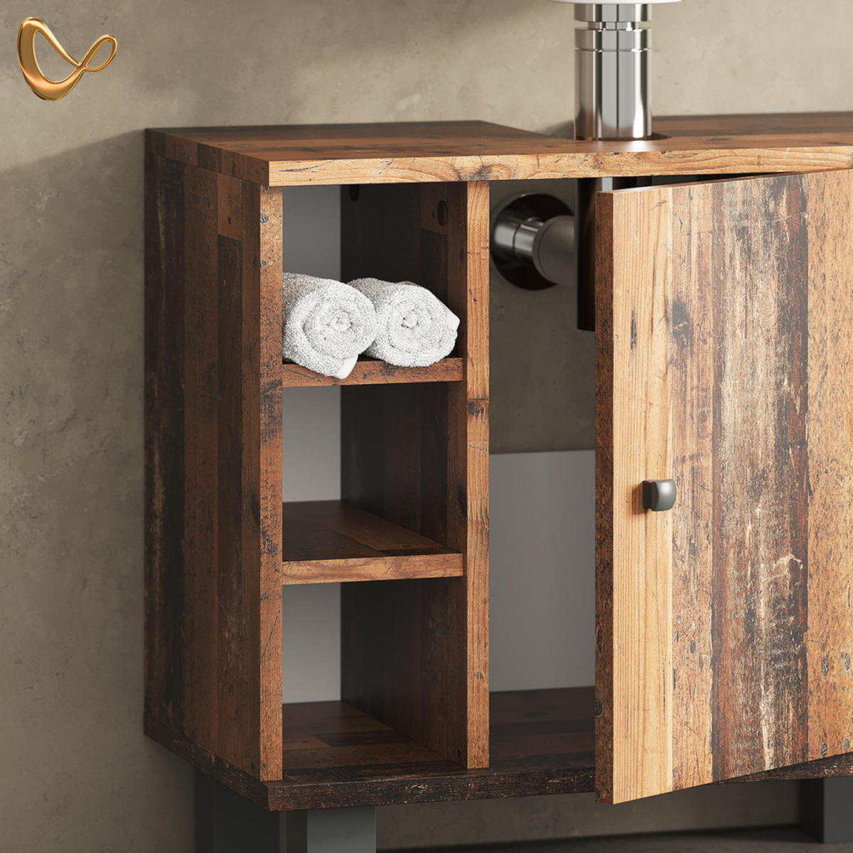BADMÖBEL-SET Fucino Eiche rustikal 2 Teile - Wildeiche, Holzwerkstoff (80/64/32cm) - Livinity®