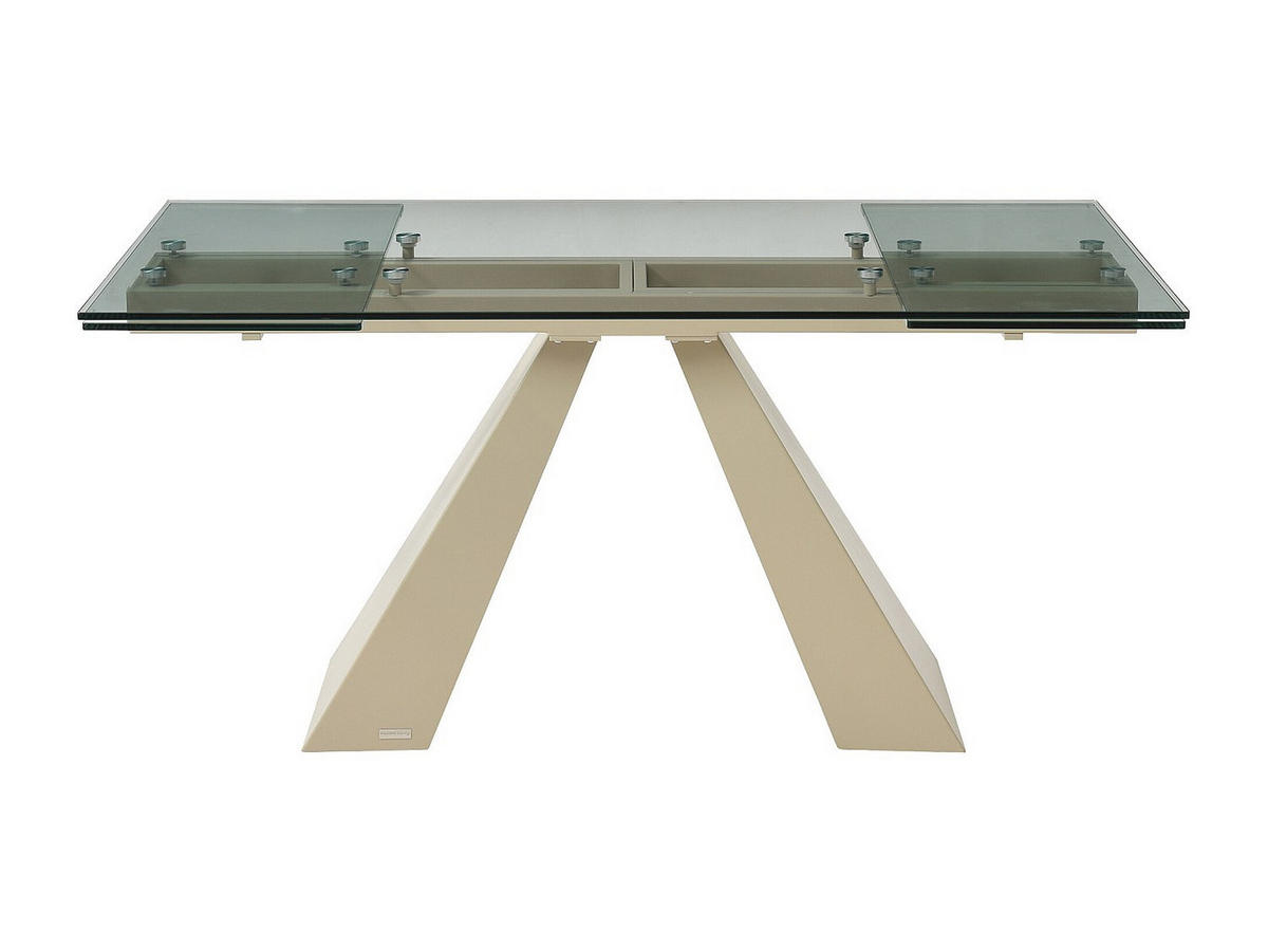 ESSTISCH ausziehbar - 6 bis 10 Personen - Sicherheitsglas & beigefarbenes Metall - Transparent - LOZIPA - Transparent, Glas (240/90/76cm) - Vente-Unique