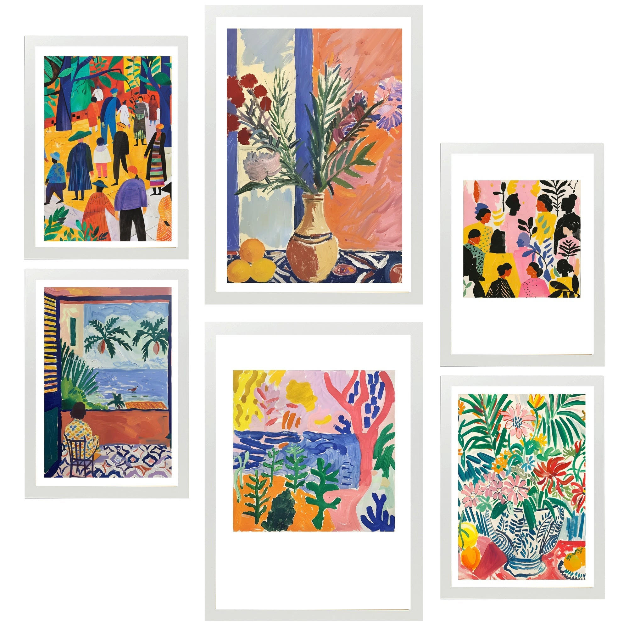 POSTER Set Mit 6 Dekoratives Matisse-Blatt A3 & A4 Weißer Rahmen - Weiß, Papier (29/3cm) - Nacnic