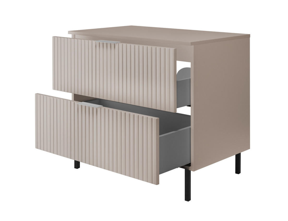 WASCHBECKUNTERSCHRANK, Kaschmir, 80 x 77 x 46 cm, silberner Griff, schwarze Beine + Arbeitsplatte - Beige/Silberfarben, Holzwerkstoff (80/77/46cm) - 3XE LIVING