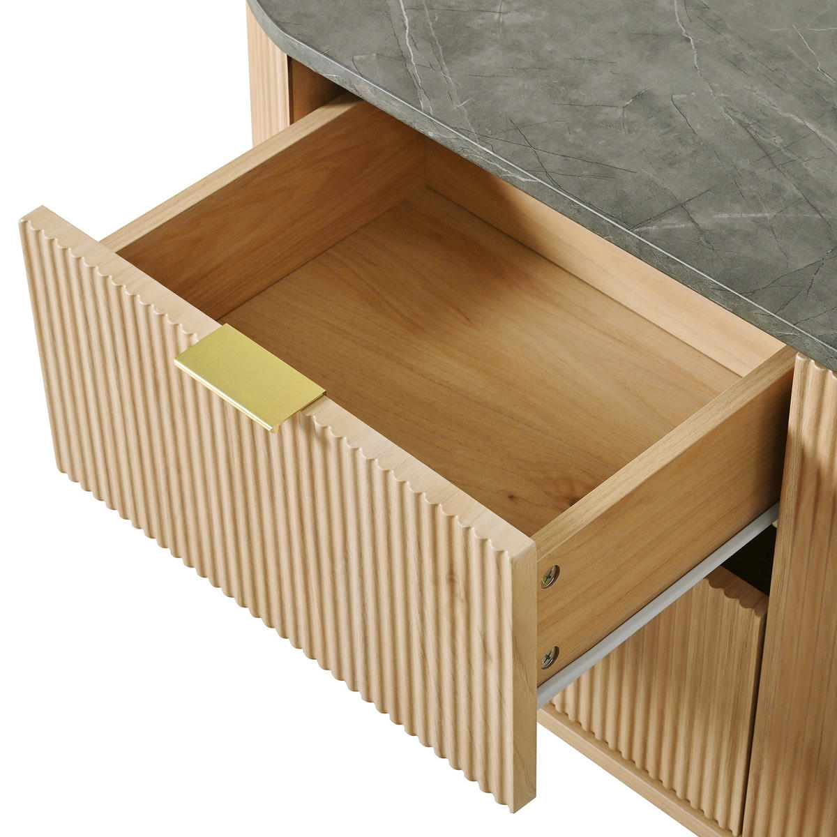 TV STOLEK v přírodním dekoru se svislými 3D proužky, do obývacího pokoje, 172×38×45,5 cm - přírodní/průhledná, kov/kompozitní dřevo (172/45.5/38cm) - STILVORA