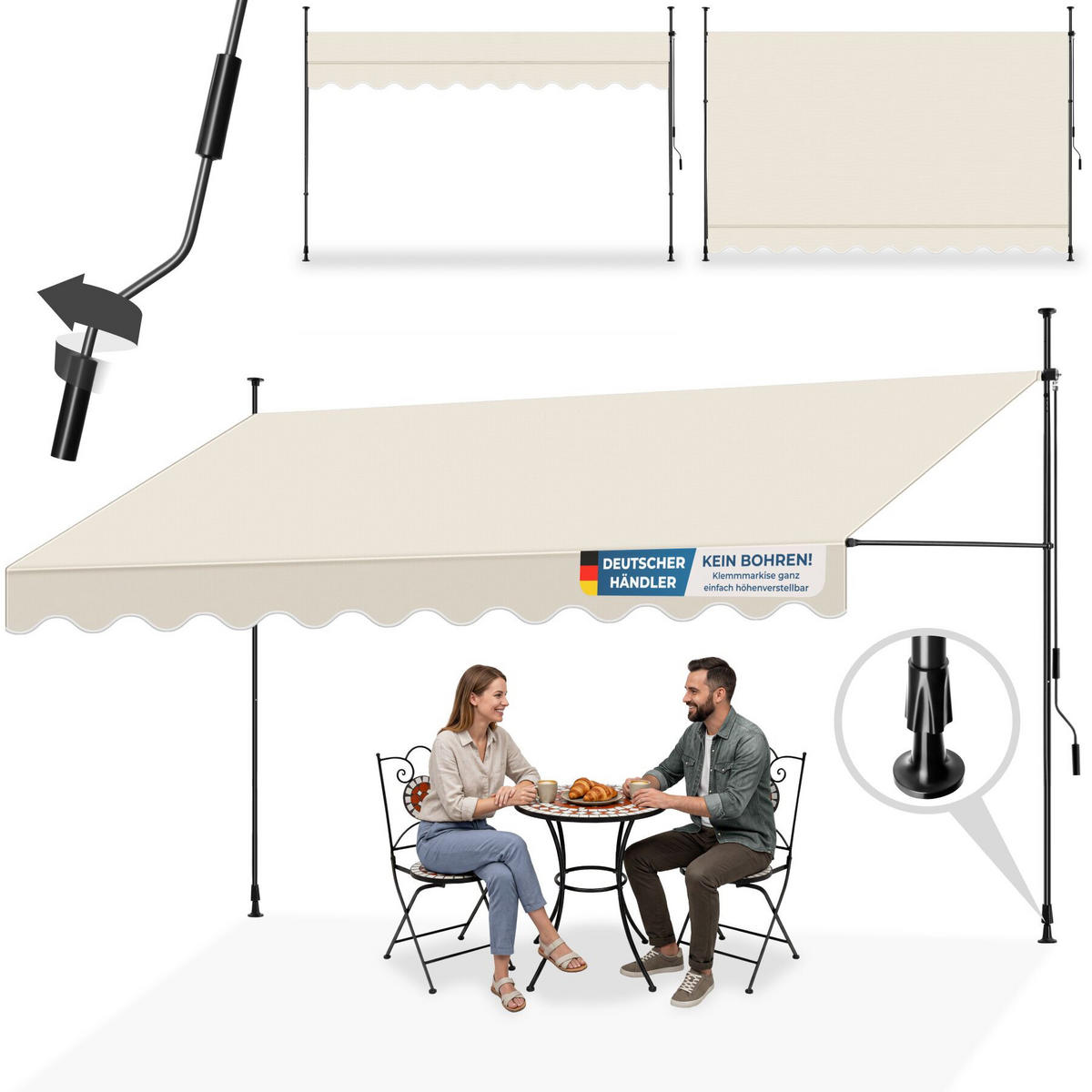 KLEMMMARKISE MIT HANDKURBEL , wasserabweisend, beige - Beige, Textil (400/304/180cm) - tectake