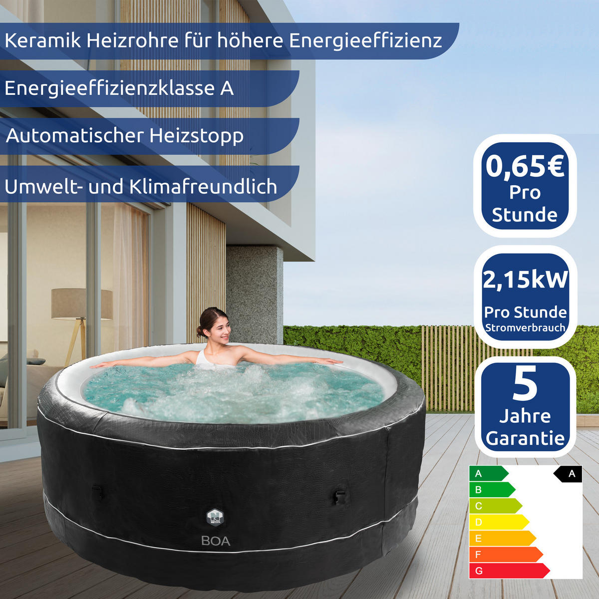 WHIRPOOL Boa Spa Schwarz 5 Personen - Schwarz, Leder (195/20/195cm) - Netspa