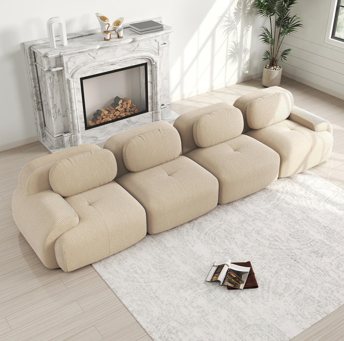 SOFA 388/103/70 cm in Beige aus Cord mit modularer Form und ohne Montage - Beige, Textil (103/70/388cm) - Flora Grace