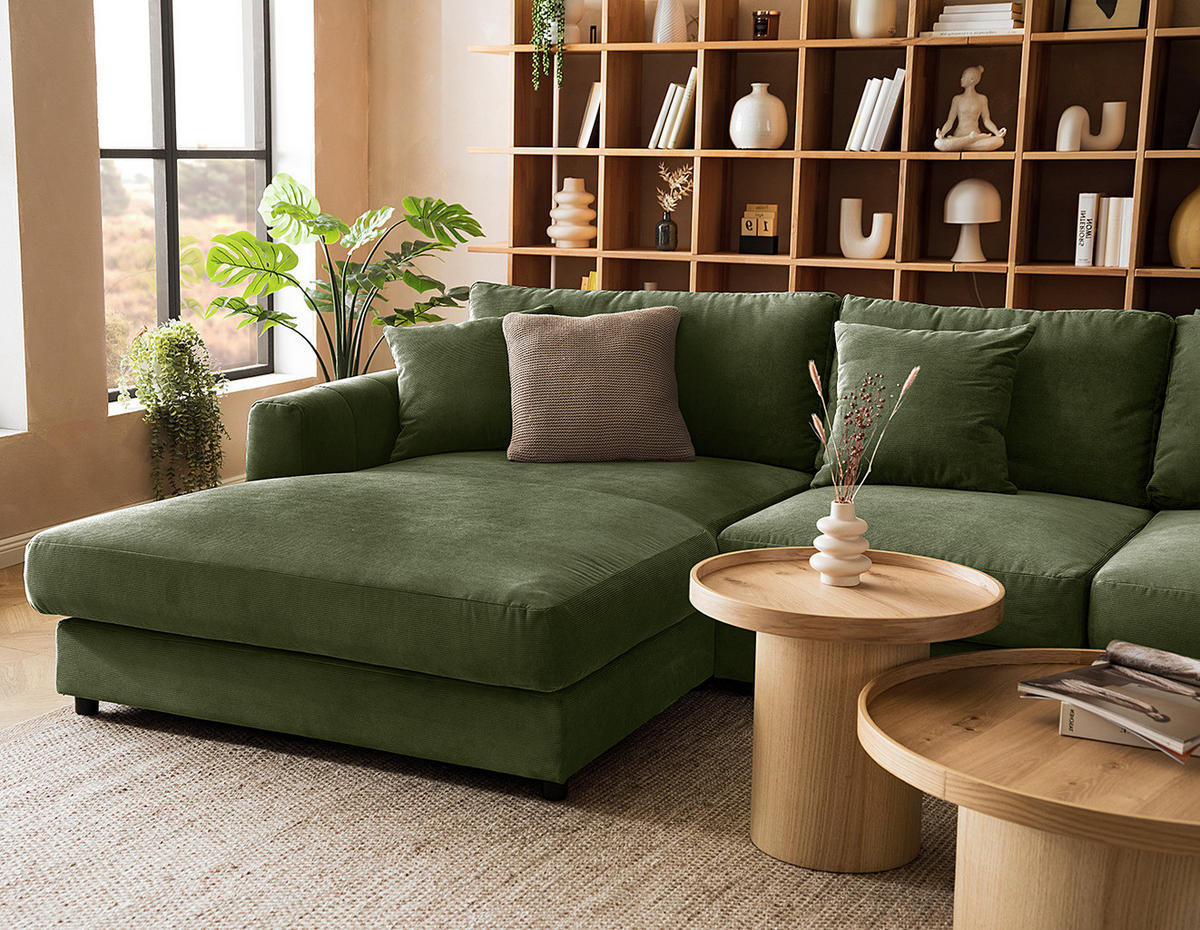 ECKSOFA mit Longchair - Schwarz/Grün, Kunststoff/Textil (286/183cm) - home24