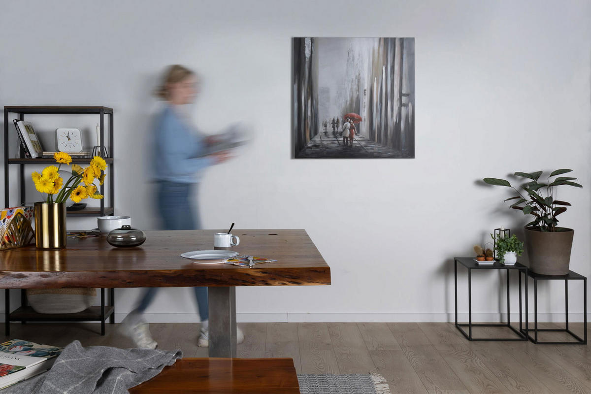 ÖLGEMÄLDE 80/80 cm - Schwarz/Grau, Holz/Textil (1.6/80cm) - KUNSTLOFT