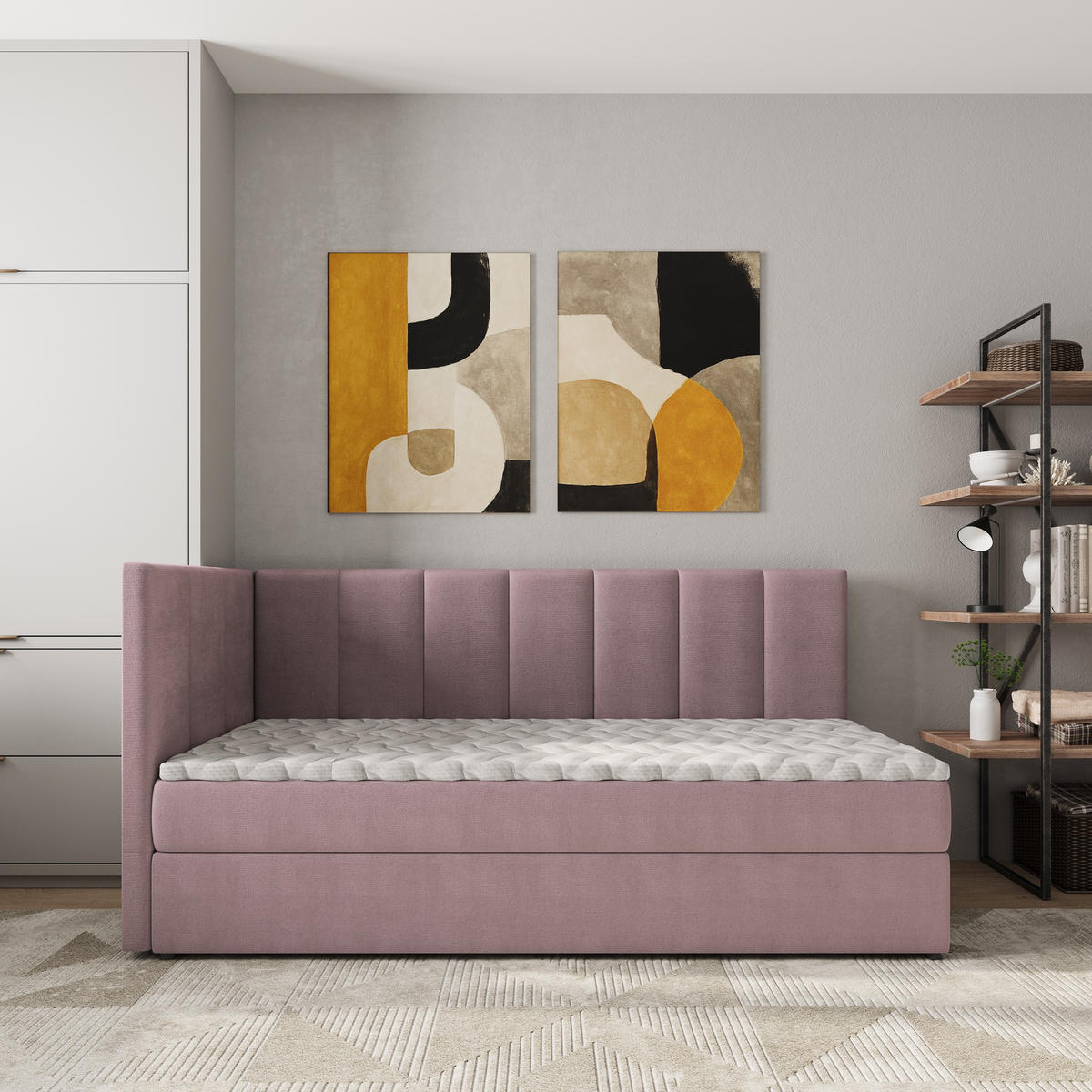 BOXBETT BEVE 80x200 cm mit Matratze und Topper, H2+H3 - Rosa - Rosa, Holz (80/200cm) - MASSENO