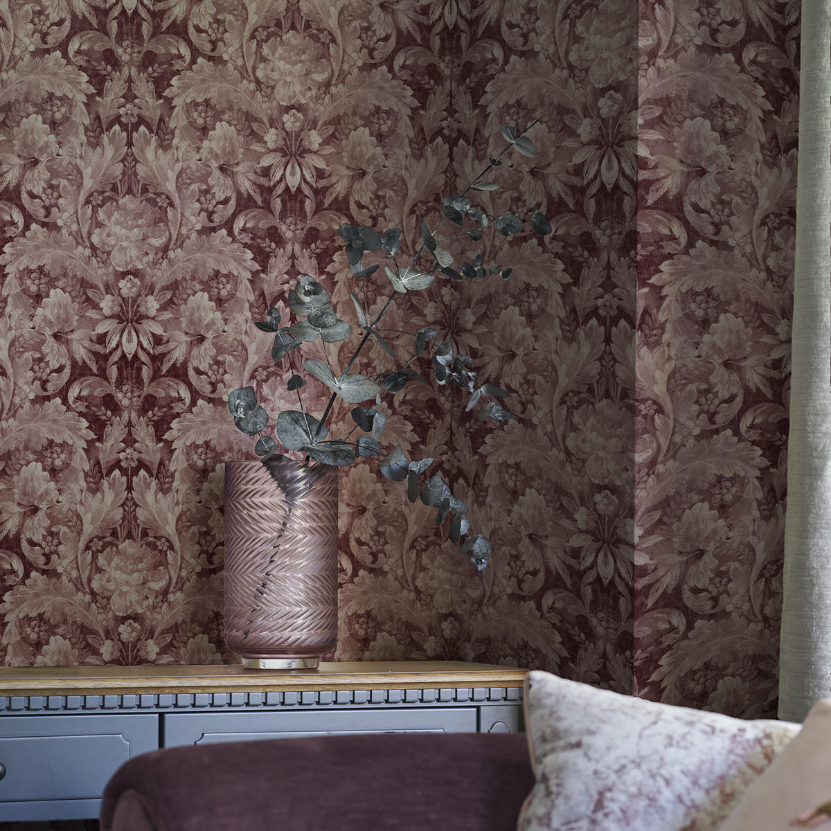 VLIESTAPETE Apolline Pale Brombeere - Blau/Schwarz, Papier/Kunststoff (1000/1000cm) - LAURA ASHLEY