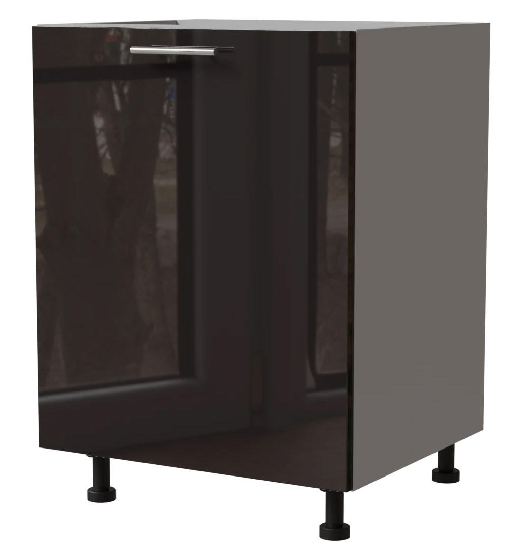 Feldmann-Wohnen Küchenunterschrank Schwarz Hochglanz, Grau 60x82x50 cm