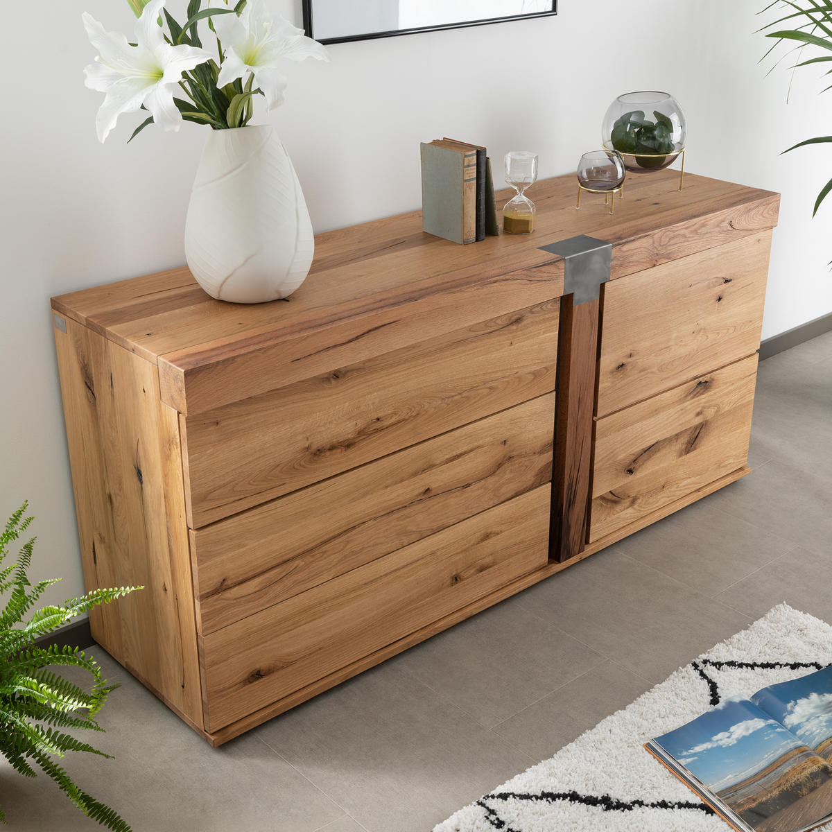 SIDEBOARD Wildeiche / Zerreiche 160x45x75 natur geölt NEW AMSTERDAM #10 - Naturfarben, Holz (160/75/45cm) - Massivmoebel24