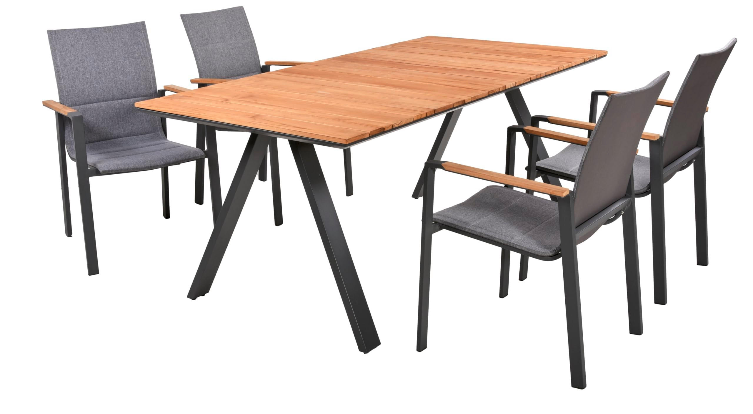 GARTEN-SITZGRUPPE Faye 5-teilig Gartenmöbel-Set - Dunkelgrau, Holz - DELUKE