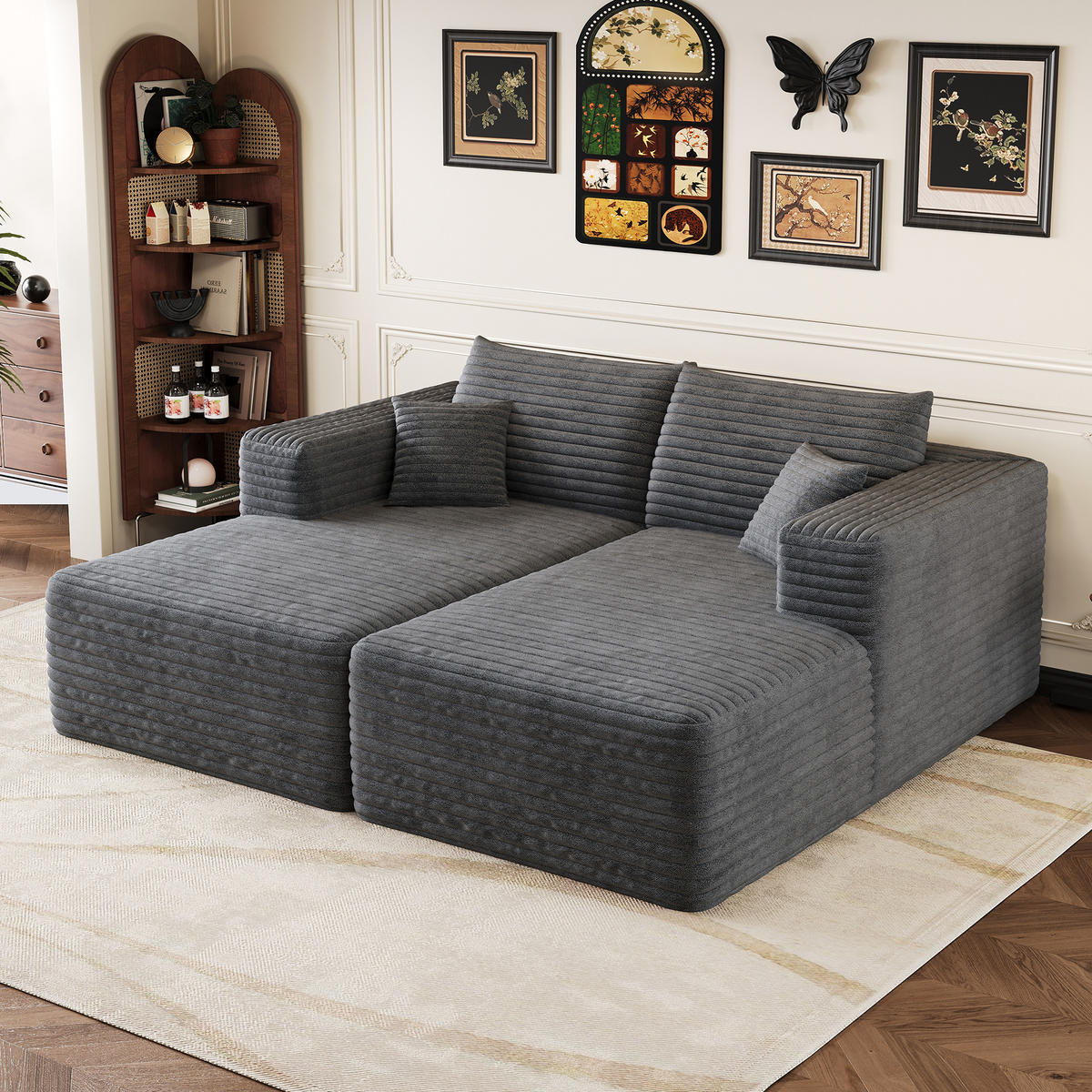 SCHLAFSOFA DE-34891 mit Chaiselongue Dunkelgrau - Dunkelgrau, Textil (151/180cm) - ComfortXL