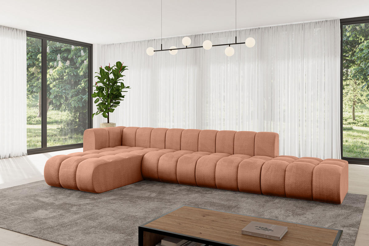 ECKSOFA modulares Sofa Zuvon-L2 - 387x177x70 cm Apricot - Koralle, Holzwerkstoff/Textil (387/177cm) - ALTDECOR