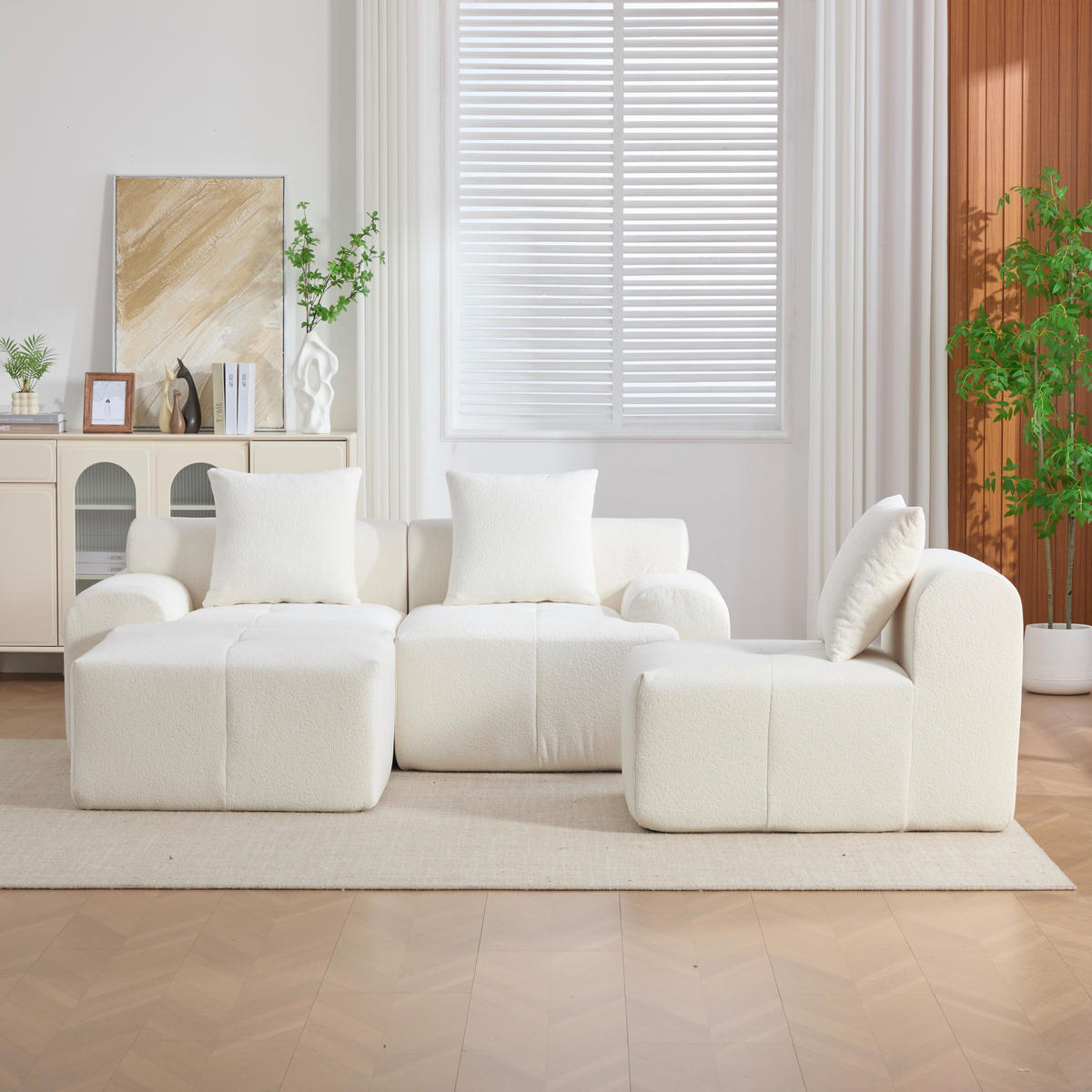 ECKSOFA Cord Beige ohne Montage - Weiß, Textil (261/164cm) - WISHDOR