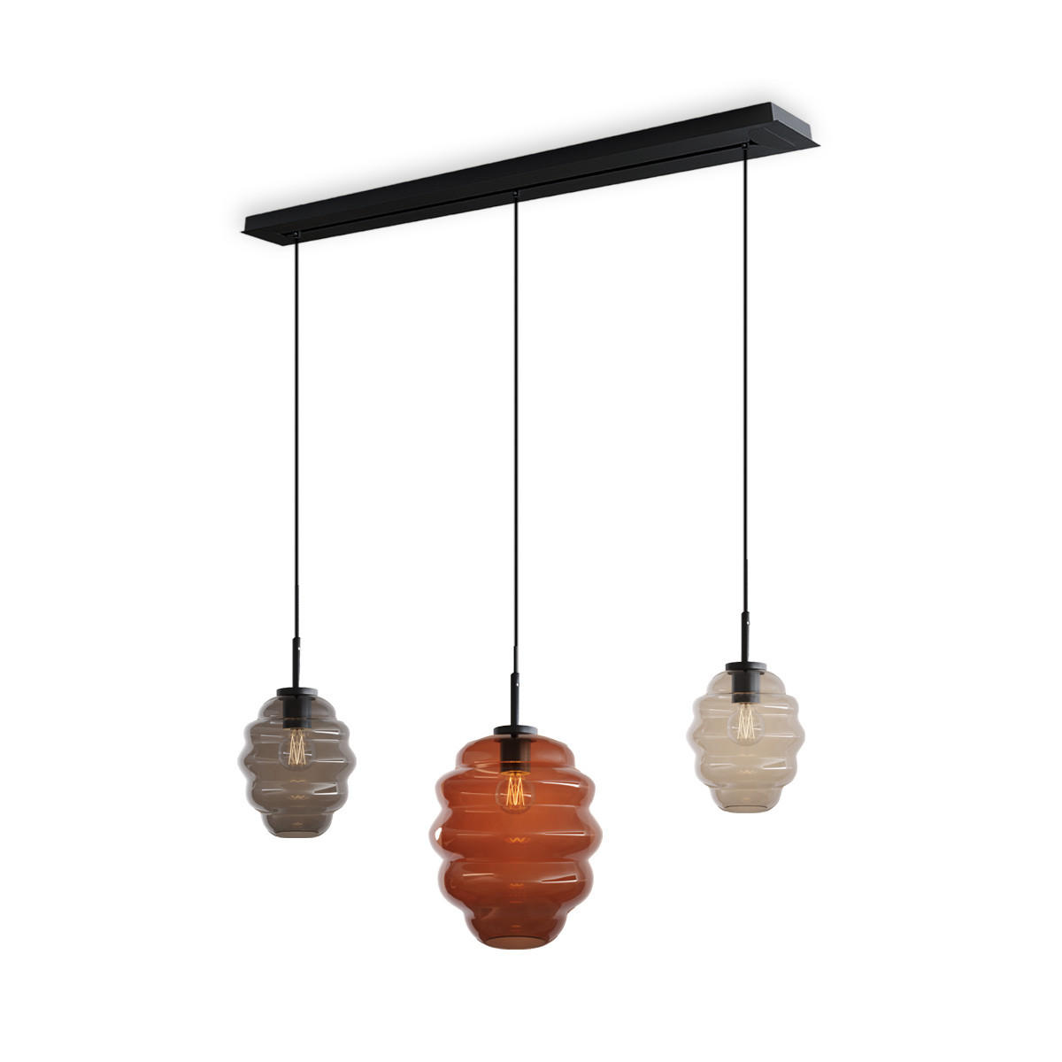 HÄNGELEUCHTE Echos 3-flammig Mehrfarbig Ø 18/25cm - Multicolor/Schwarz, Glas (18/18/20cm) - s.luce