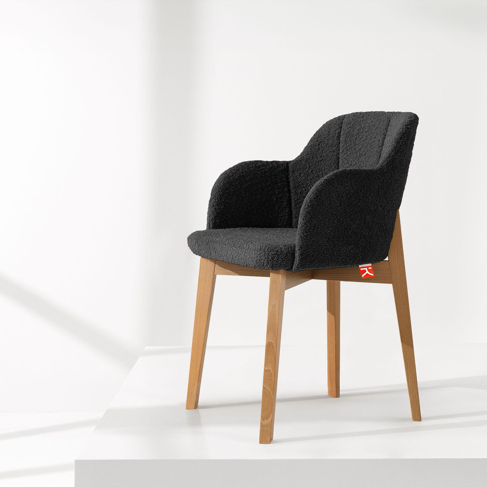 POLSTERSTUHL LONIS Esszimmerstühle 2er Set - Eichefarben/Schwarz, Holz/Textil (55/82/54cm) - KONSIMO®