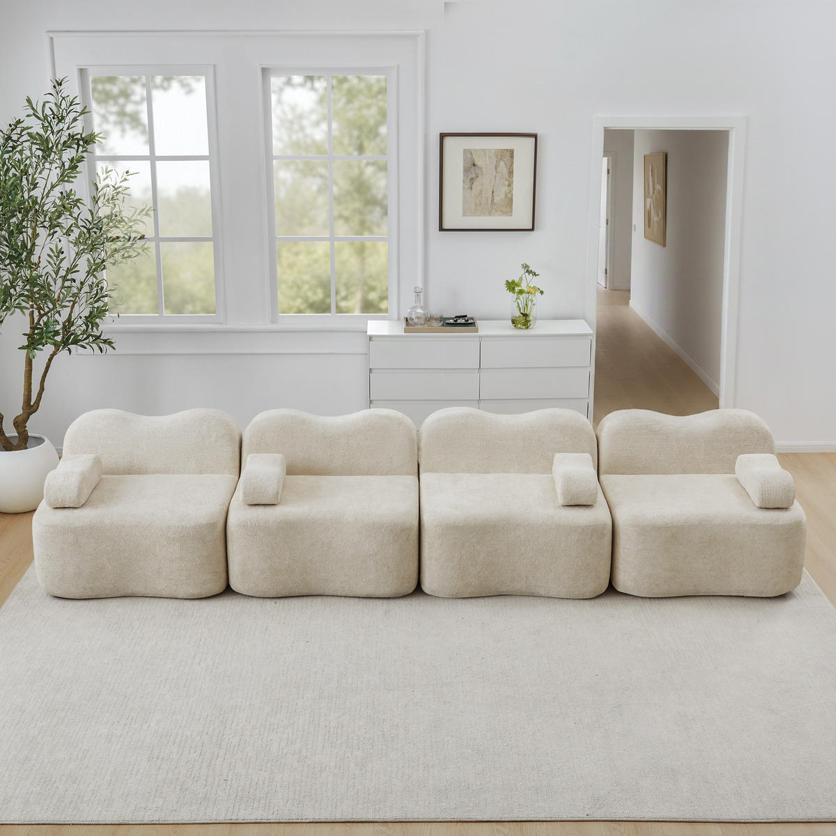 4-SITZER-SOFA DE-34348 Wellenform Beige - Beige, Textil (98/70/384cm) - ComfortXL