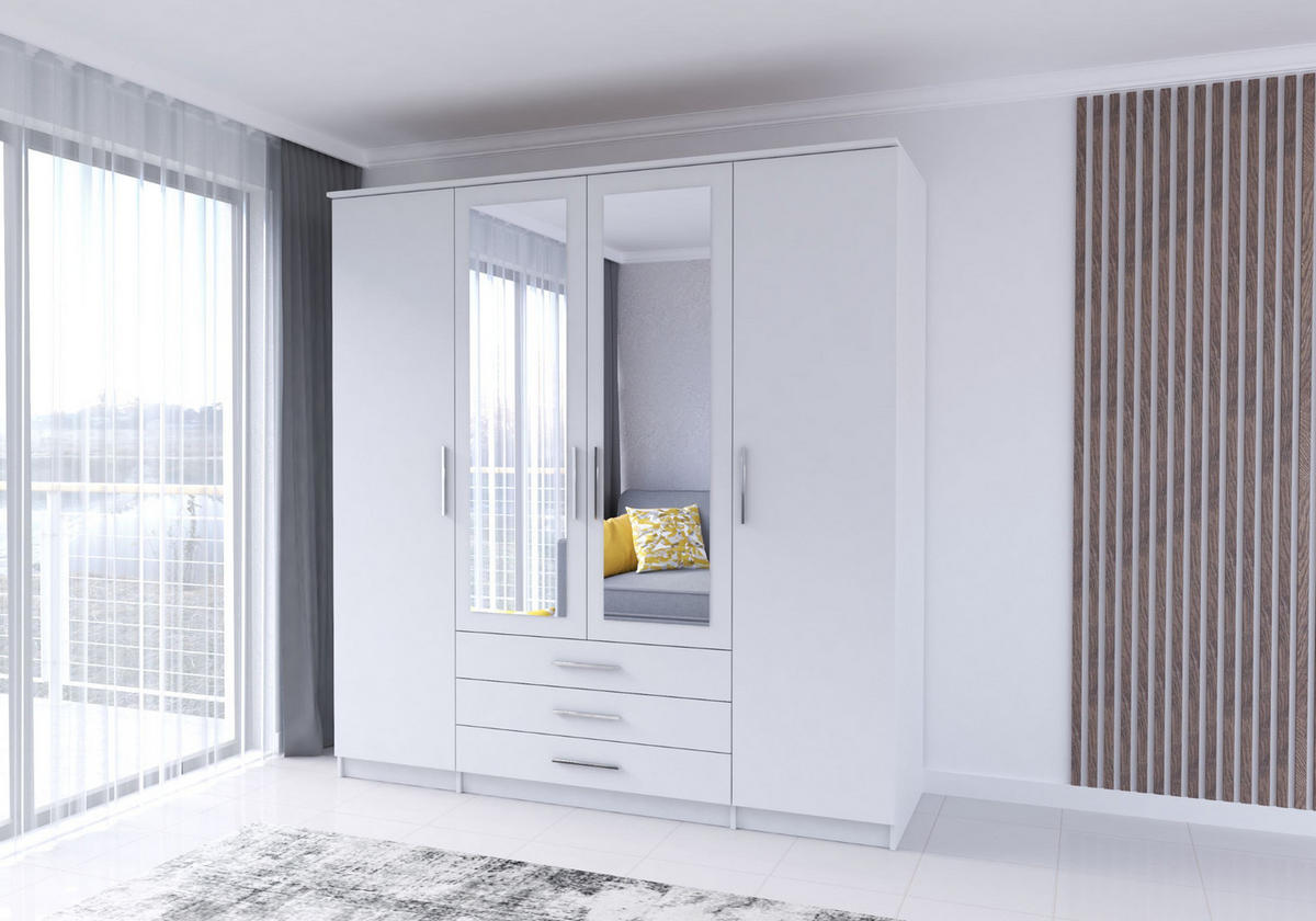 DREHTÜRENSCHRANK - RUTH 4D WEIß - Weiß, Holzwerkstoff/Metall (200/210/64cm) - Möblo