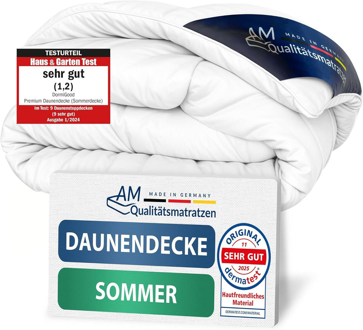 SOMMER Daunen Bettdecke Made in Germany aus 100 % Daunen 135x200cm - Weiß, Textil (135/200cm) - AM Qualitätsmatratzen