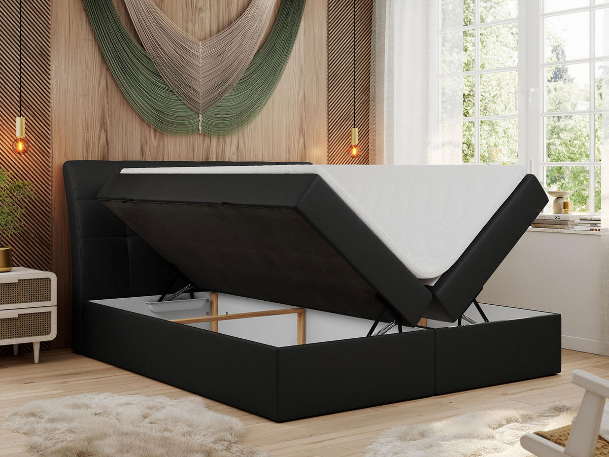 BOXBETT DIEGOS 120/200 Schwarz Kunstleder - H3 - Schwarz, Holz/Textil (120/200cm) - MKS