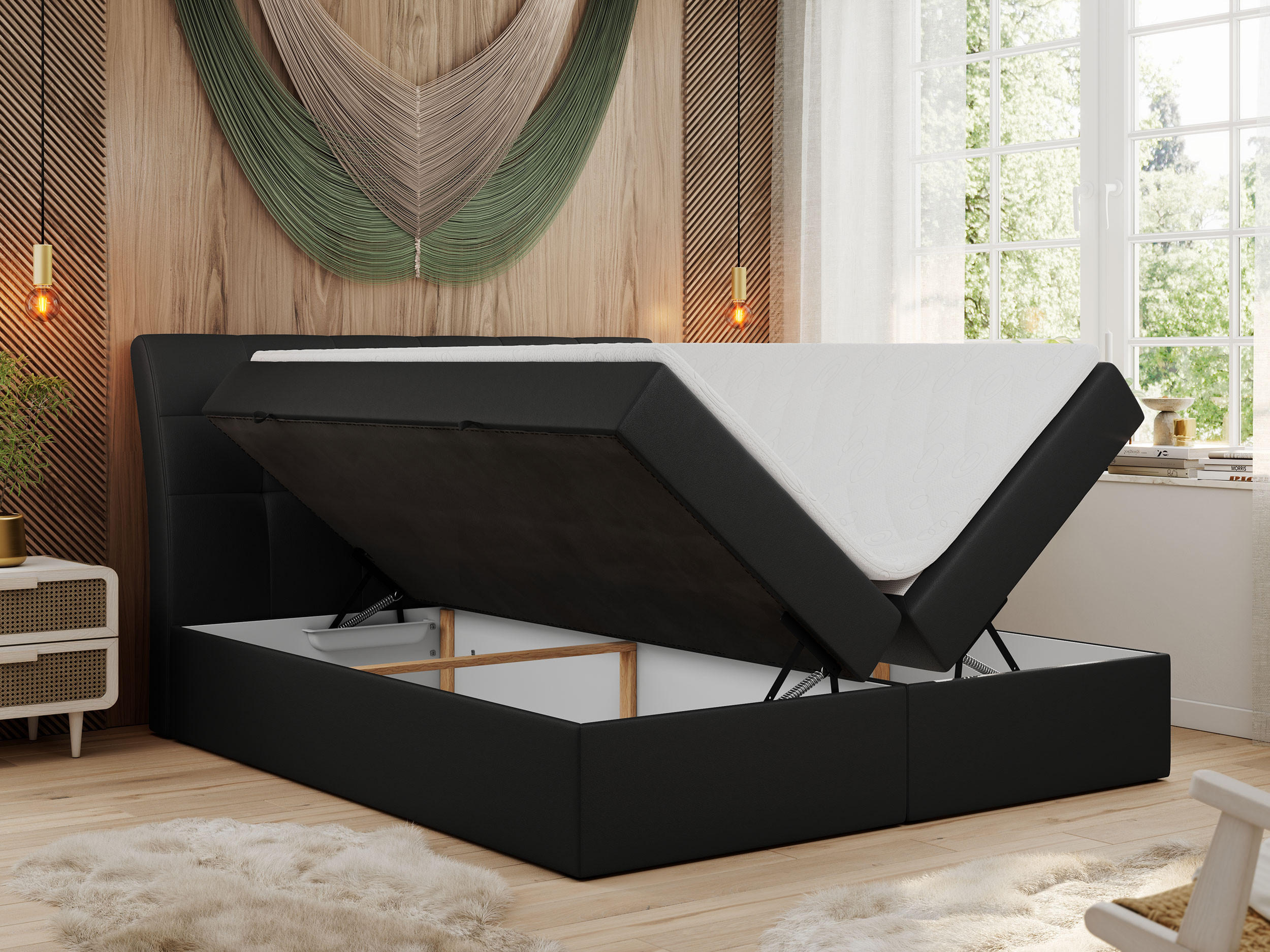 Thumbnail - MKS Boxbett, Schwarz, Textil, 2-Sitzer, H3, Rechteckig, 120x200 cm, Schlafzimmer, Betten, Boxspringbetten