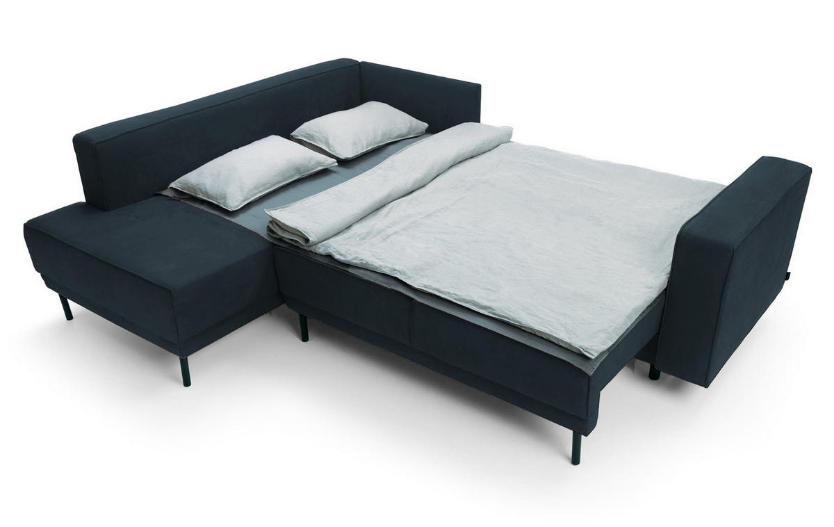 ECKSOFA Rodario Dunkelblau Velours - Schwarz/Dunkelblau, Textil/Metall (247/187cm) - Selsey