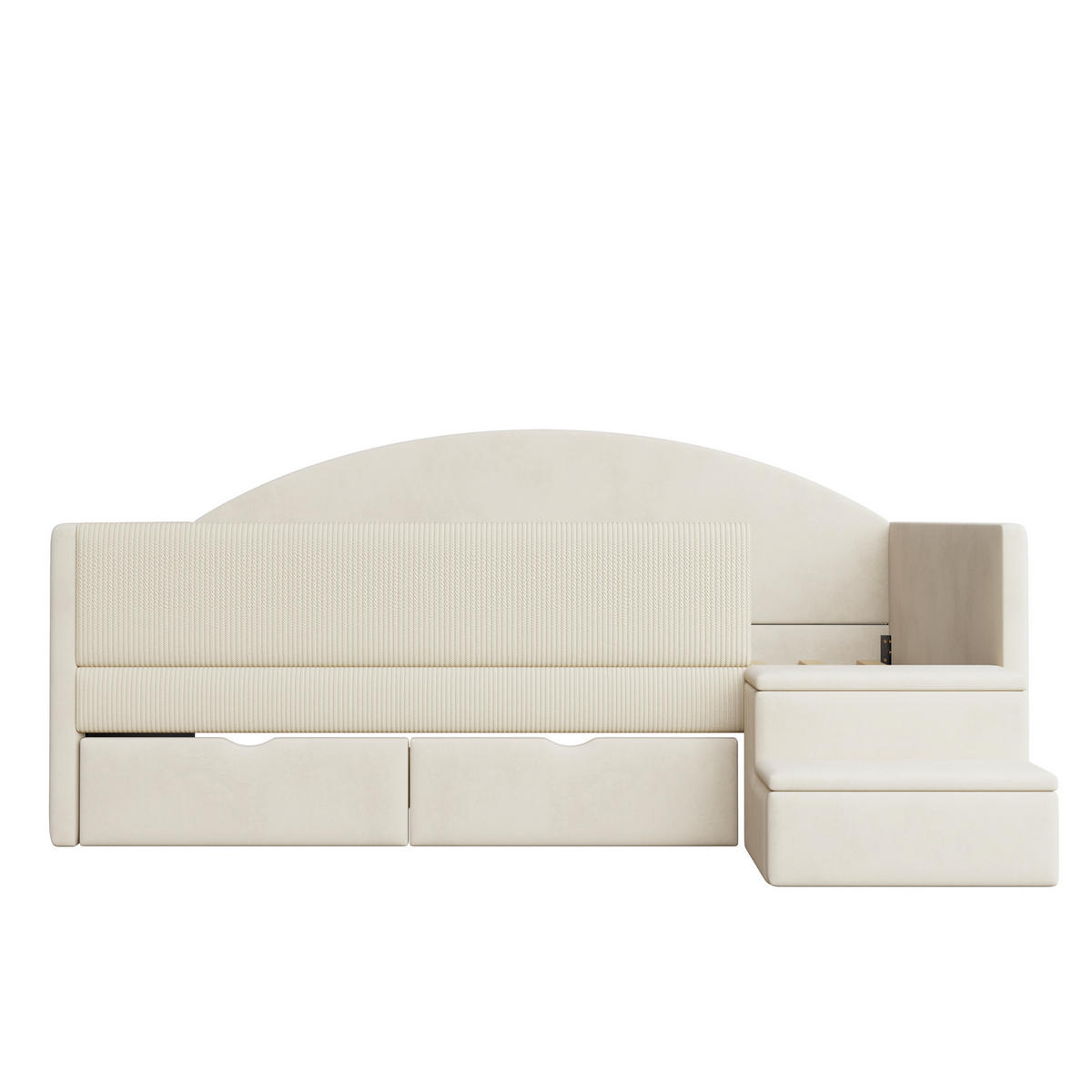 KINDERBETT 90/190 cm in Beige Samt mit 2 Schubladen und Stufen - Beige, Holzwerkstoff/Textil (90/190cm) - WISHDOR