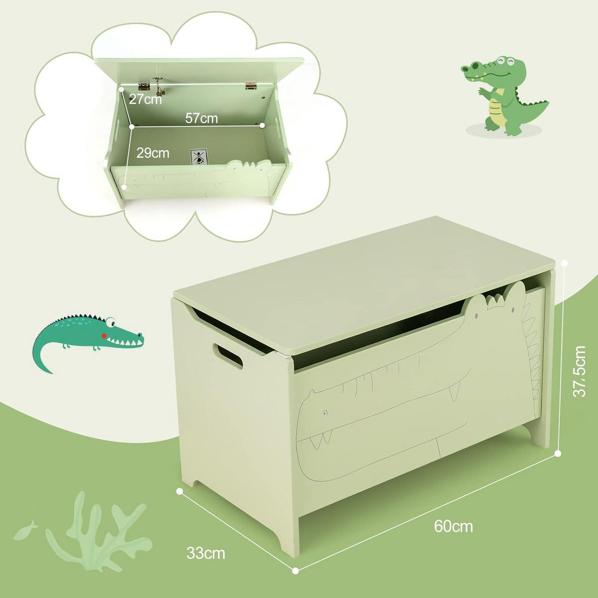SPIELZEUGSCHRANK Aus Holz Grün - Grün, Holz (33/60cm) - COSTWAY
