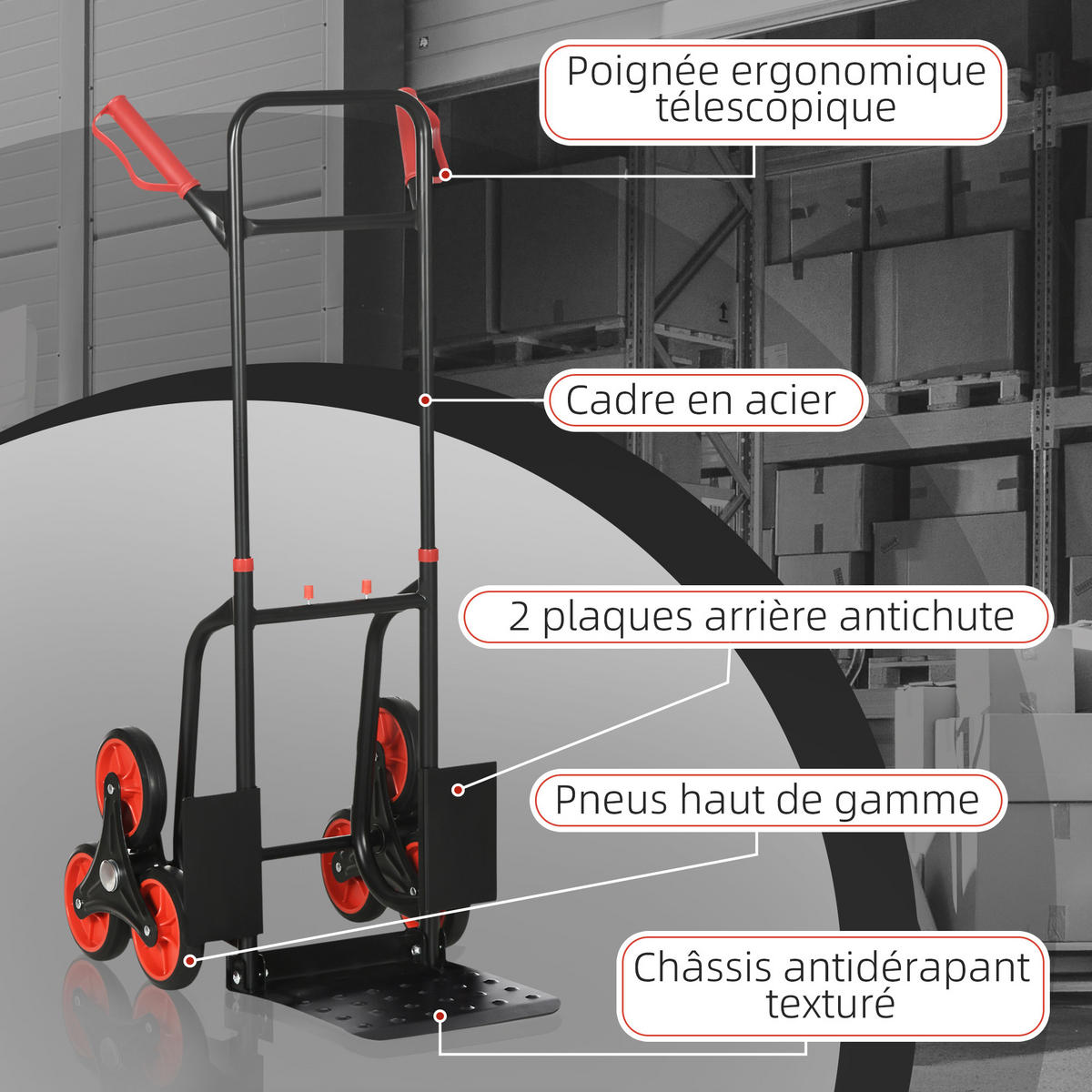 TREPPENSACKKARREN DE-18135 klappbar, 120 kg, 6-Rollen Rot - Rot, Metall (44/38/106.5cm) - ComfortXL
