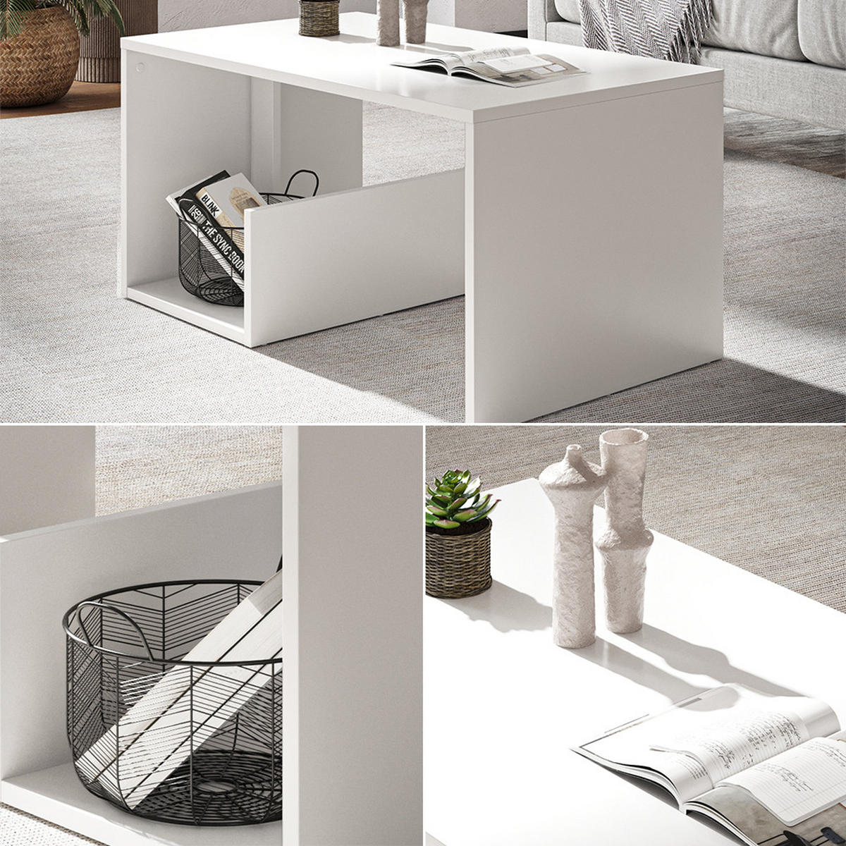 COUCHTISCH Lonar Weiß 80 x 46.6 cm - Weiß, Holzwerkstoff (46.6/80/40cm) - Vicco