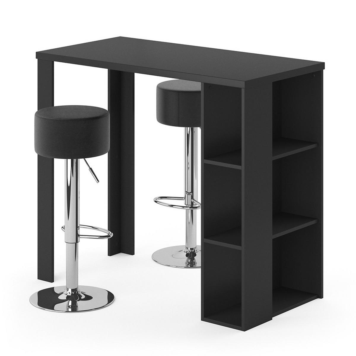 BARTISCH-SET Noel Schwarz 120 x 60 cm mit 2 Barhockern - Schwarz, Holzwerkstoff (120/105.6/60cm) - Vicco