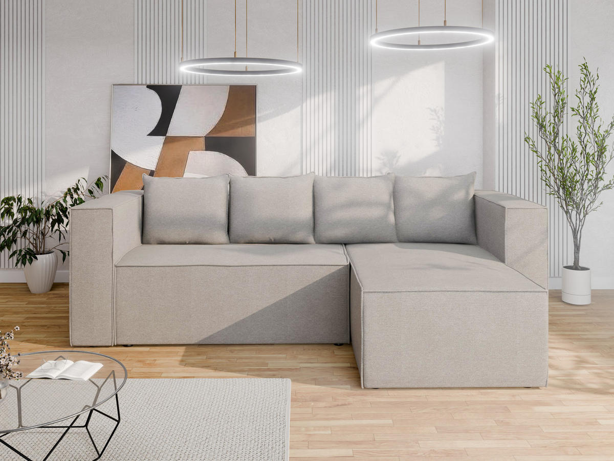 ECKSCHLAFSOFA AURIX Schlafsofa mit Bettkasten, Grau - Grau, Holz (150/244cm) - Panda Möbel