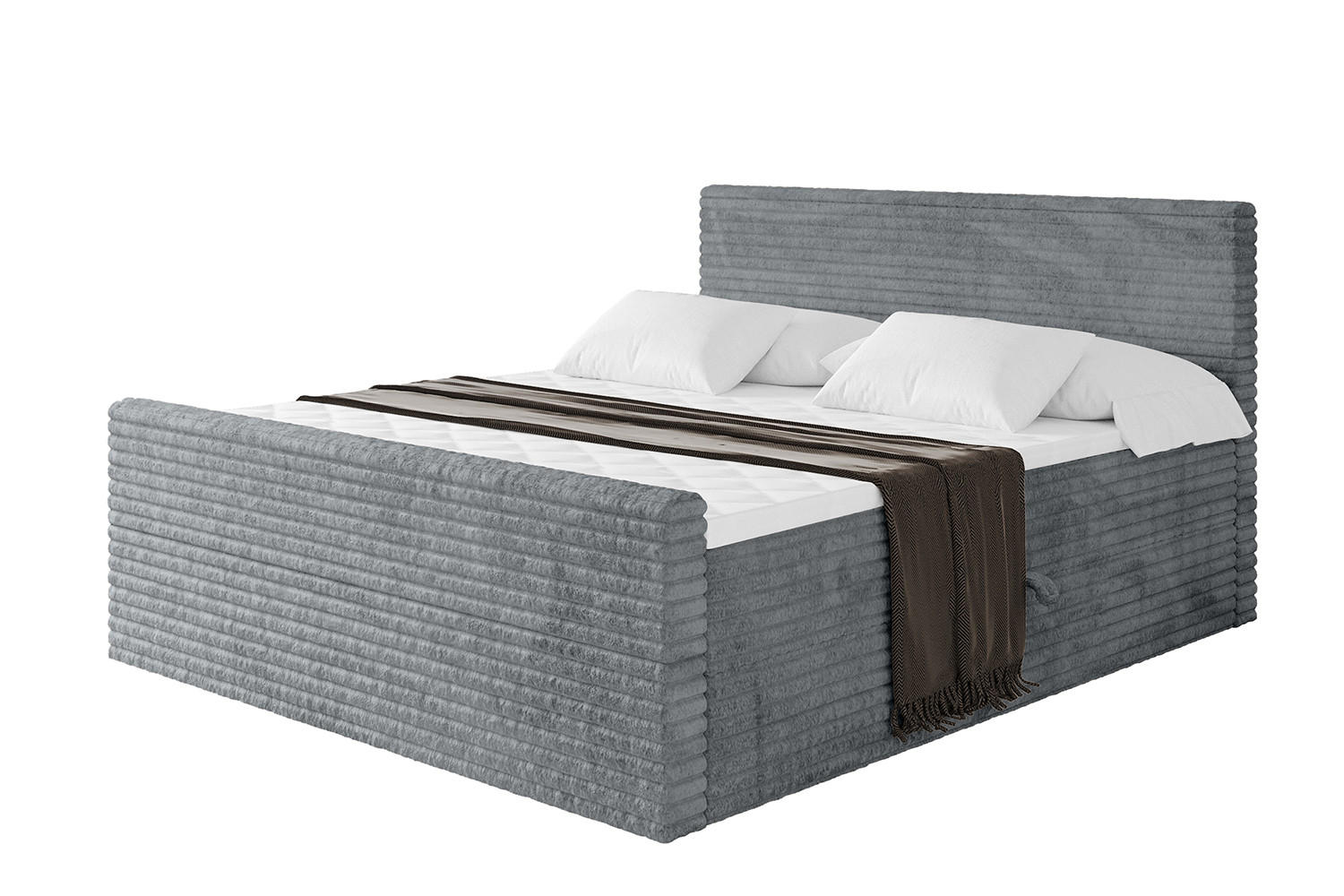 BOXBETT mit Matratze H4 und Lattenrost - TOLO-Z-v1 - 200x200 Cord - Dunkelgrau - Dunkelgrau, Holzwerkstoff (200/200cm)