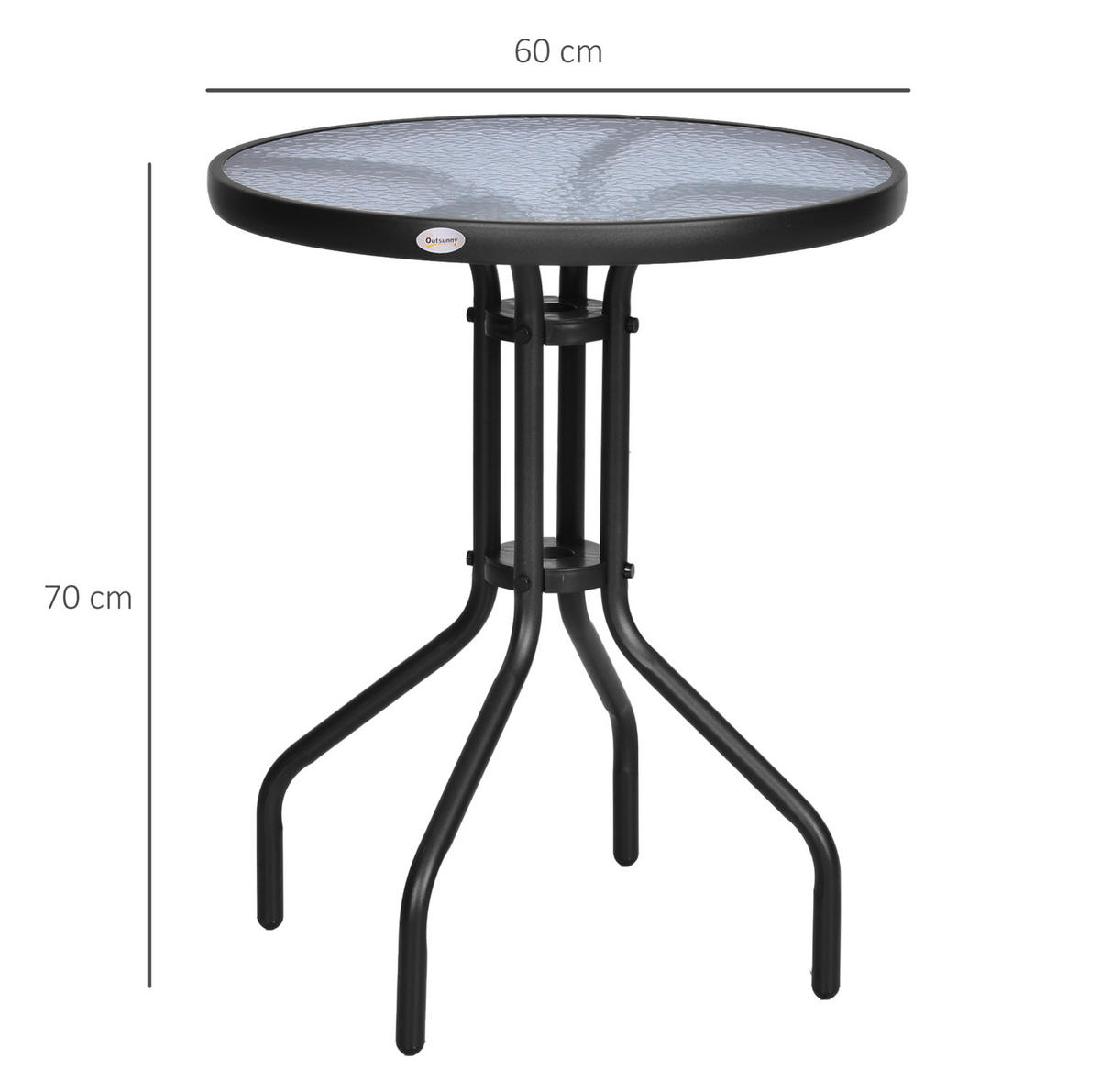 BALKONOVÝ stůl Ø60/70 cm černý z kovu se skleněnou deskou pro zahradu a balkon - černá, kov (60/60/70cm) - OKWISH