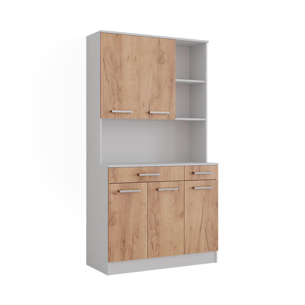 KÜCHENBUFFET Raul Weiß/Goldkraft Eiche 100.1 x 188.5 cm mit 5 Türen & 2 Schubladen - Honigeiche/Eiche Wotan, Holzwerkstoff (100.1/188.5/46cm) - Vicco