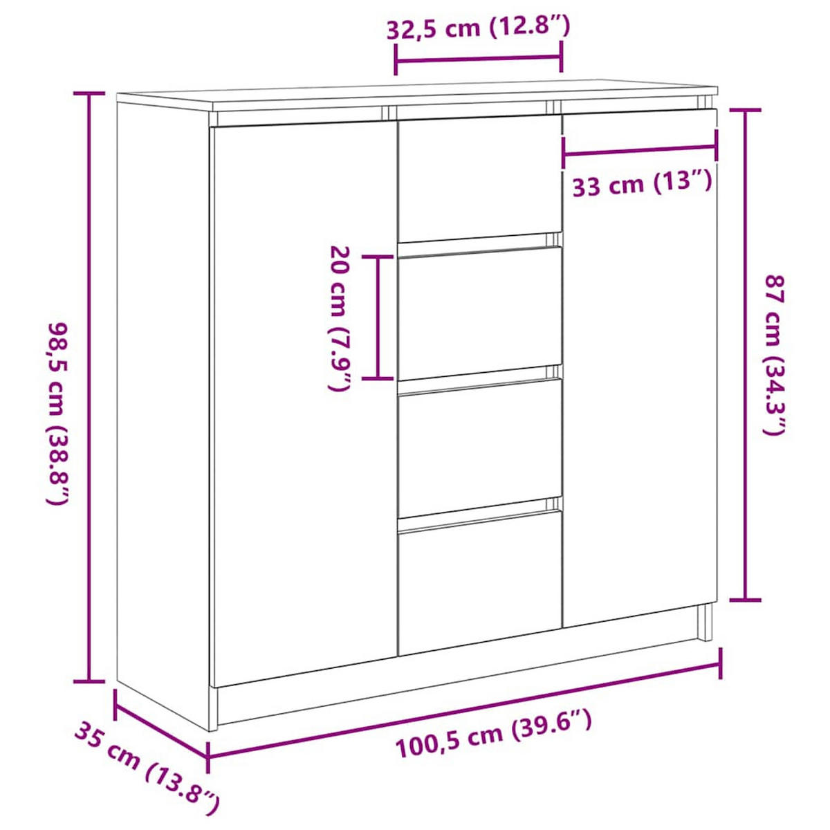 SIDEBOARD Mit Schubladen Sonoma-Eiche 100,5/35/98,5 Cm - Braun, Holzwerkstoff (35/98.5/100.5cm) - vidaXL