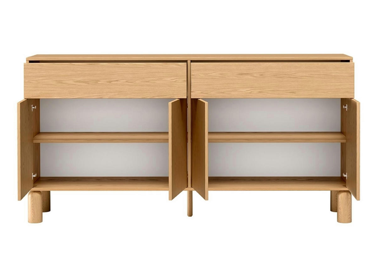 KOMMODE Sanden Eiche, zweitürige Sideboard mit Schubladen - Eichefarben, Holzwerkstoff (180/92/41cm) - Bettso