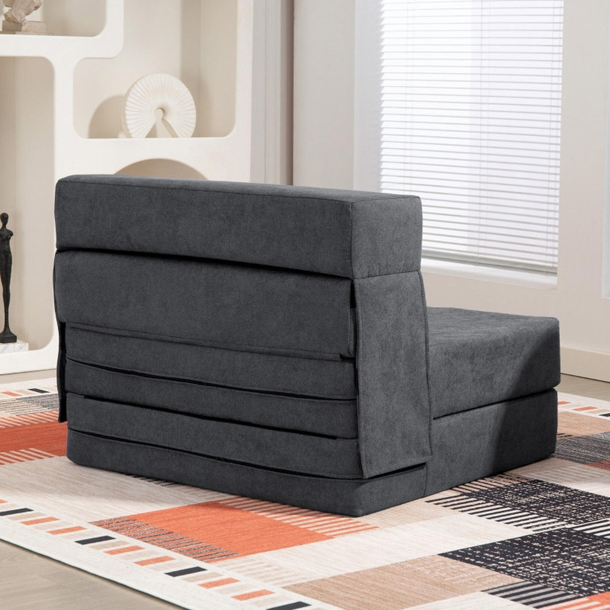 SCHLAFSESSEL 3-in-1 klappbar als Bodensofa, Chaiselongue, Bett 80/80/64 cm Dunkelgrau - Dunkelgrau, Textil (80/64/80cm) - Redom