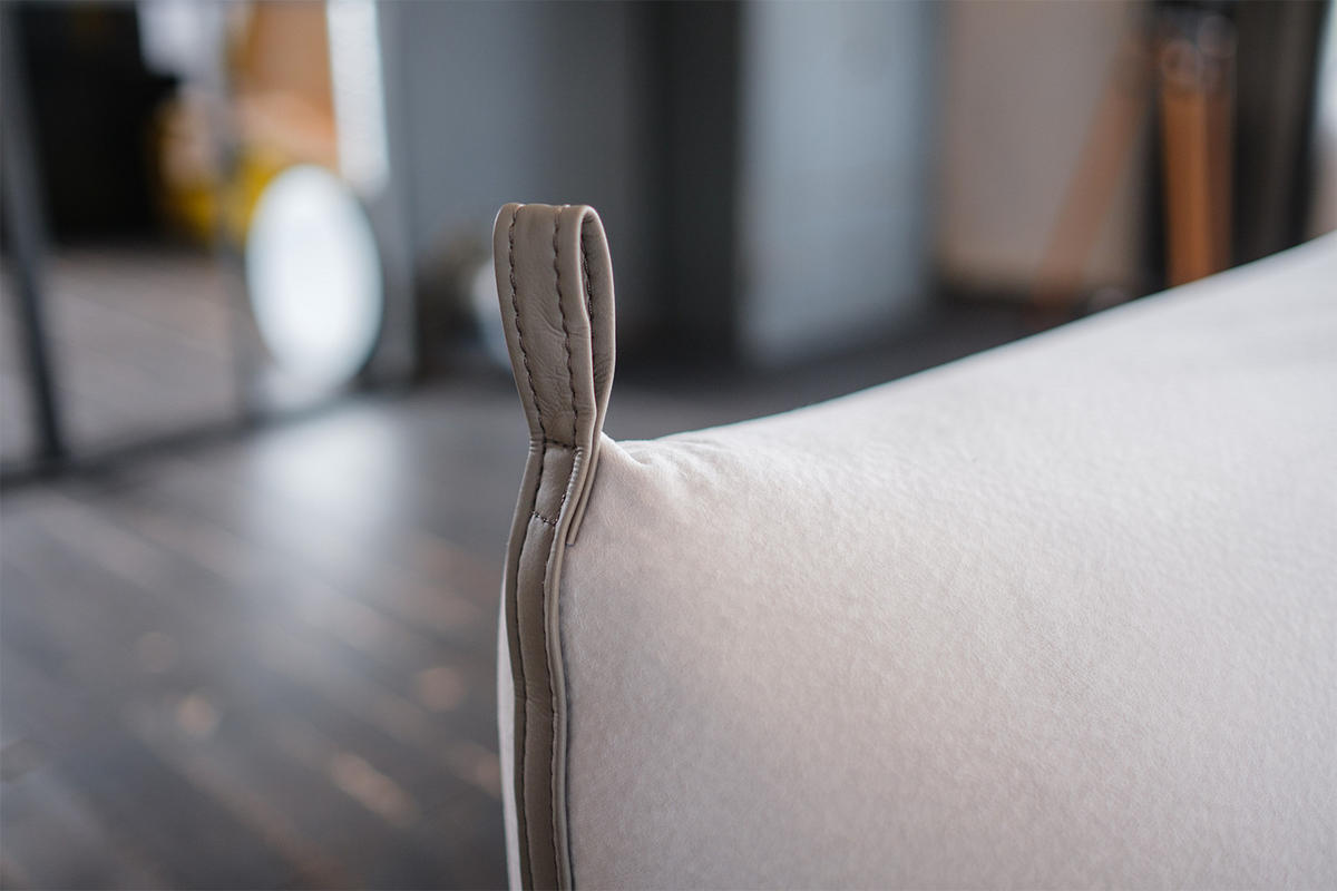 ECKSOFA CANE Cremeweiß Webstoff - Creme/Schwarz, Textil/Metall (310/210cm) - KAWOLA