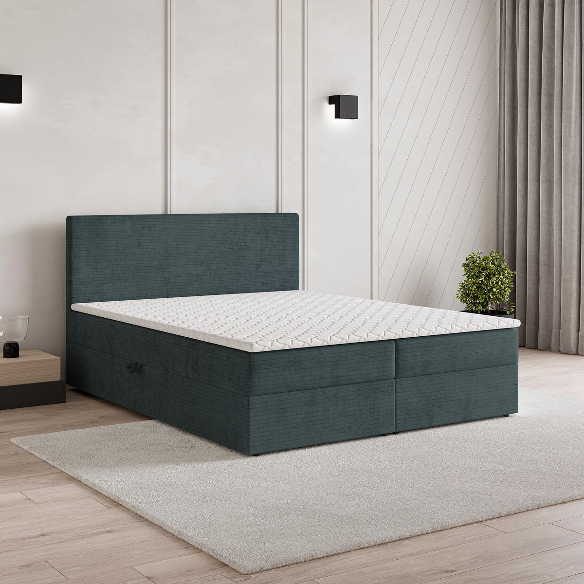 BOXBETT NIRA 140x200 cm mit Matratze und Topper - Blau - Blau, Holz (140/200cm) - MASSENO