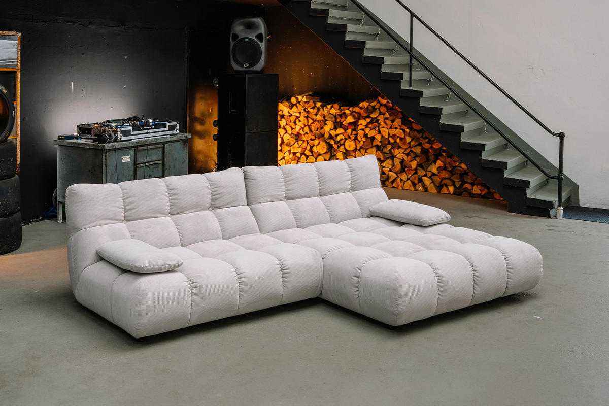 SITZGRUPPE VIVIEN 3ER SET Silber Cord - Silberfarben, Kunststoff/Textil (510/85/359cm) - KAWOLA