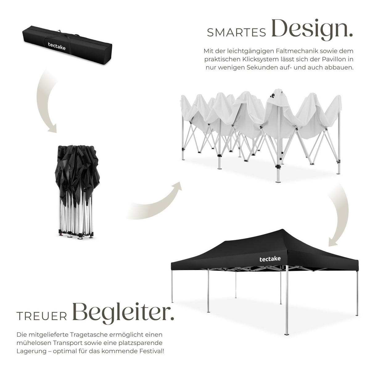 FALTPAVILLON aus Aluminium Viola, inklusive Spannseilen, Heringen und Tragetasche, schwarz - Schwarz, Kunststoff (300/316/600cm) - tectake