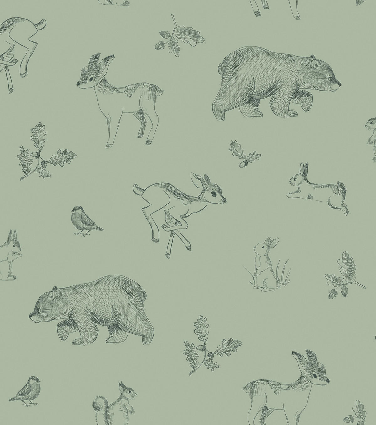 VLIESTAPETE Natural, Waldtiere 50 cm x 10 m Salbeigrün - Salbeigrün/Grün, Papier (1000/50cm) - Lilipinso