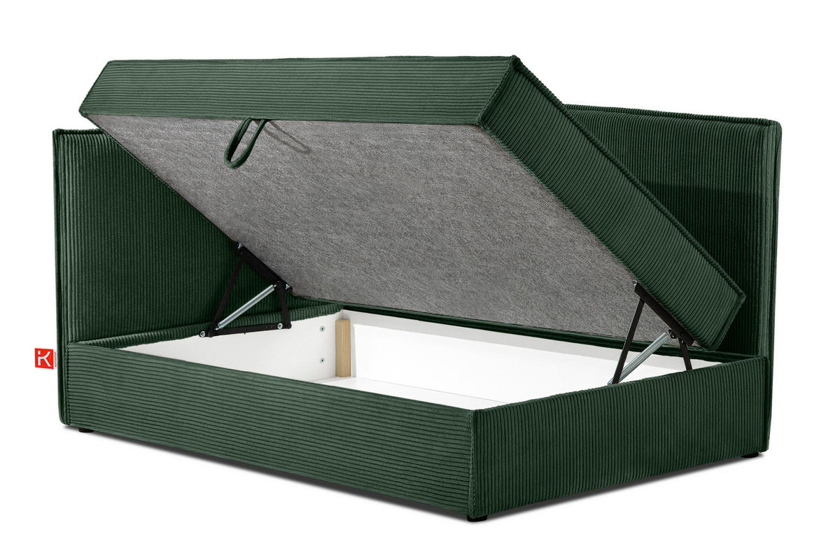 JUGENDBETT ROTI Einzelbett mit Bettkasten, 90x200cm, Bett mit Bonellmatratze, mit Rückenlehne - Dunkelgrün/Schwarz, Holz/Holzwerkstoff (92/200cm) - KONSIMO®