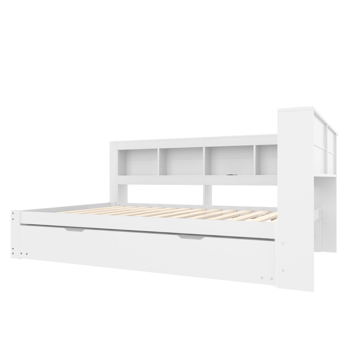 MULTIFUNKTIONSBETT 140/200 cm Weiß mit ausziehbarem Bett und USB-Anschlüssen - Weiß, Holz (140/200cm) - OKWISH