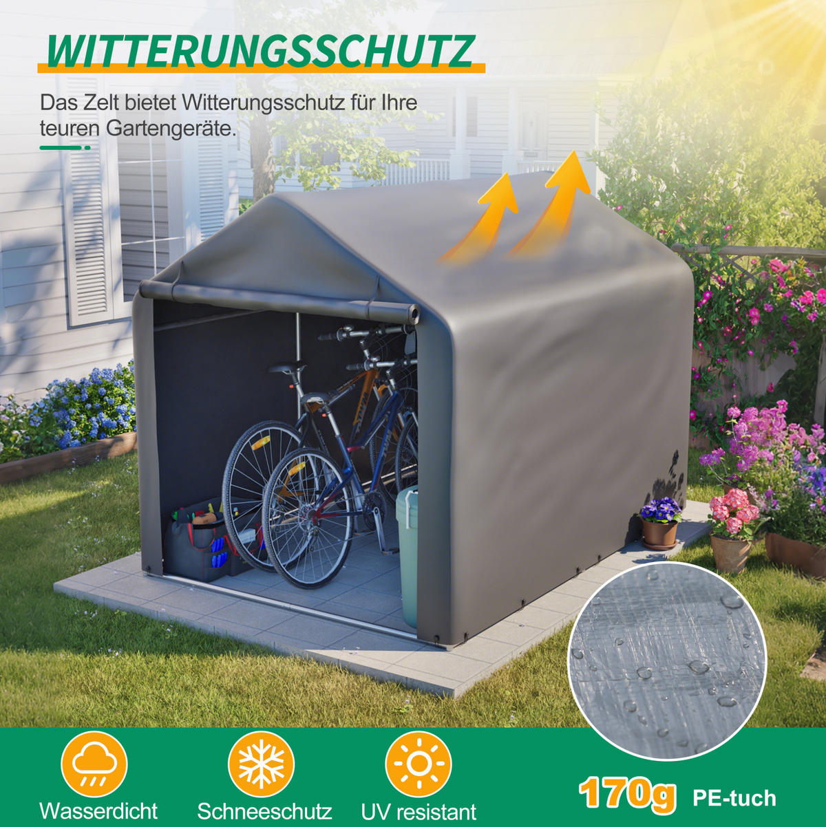 KLEINGARAGE aus Metall 160x220x165 cm Grau mit Rolltor - Grau, Metall (160/165/220cm) - Modfu