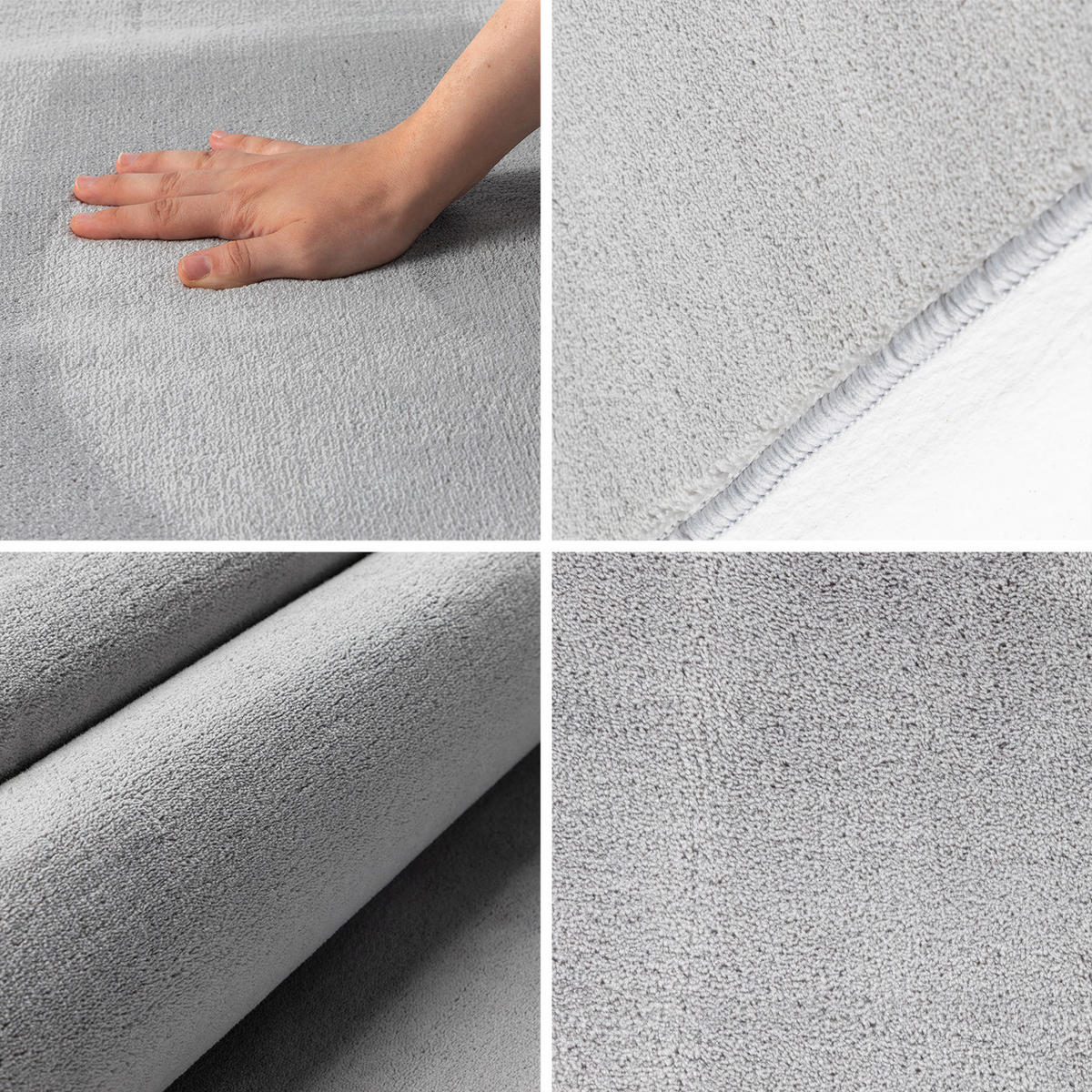 TEPPICH Kurzflor Uni-Farbe Microfaser Antirutsch Wohnzimmer waschbar Silber Rund 160x160 - Silberfarben, Textil (160/160cm) - KADIMA DESIGN