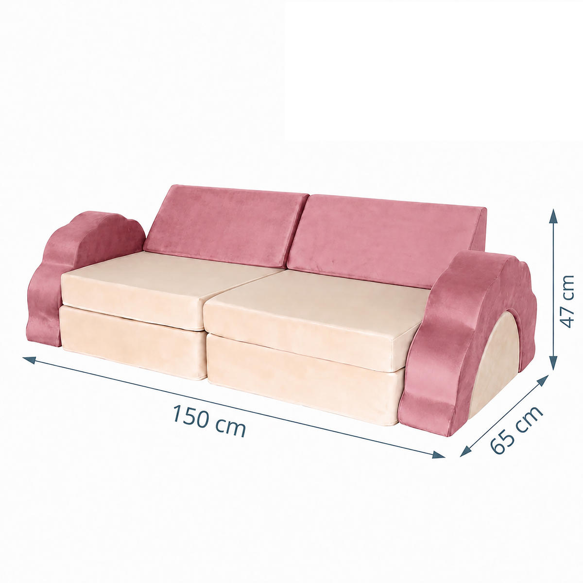 SPIELSOFA Pink Kinder 10-tlg.-Set - Pink, Kunststoff/Textil (150/47/65cm) - Relaxdays